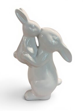 White Ceramic Bunny Figurine - kissing bunnies